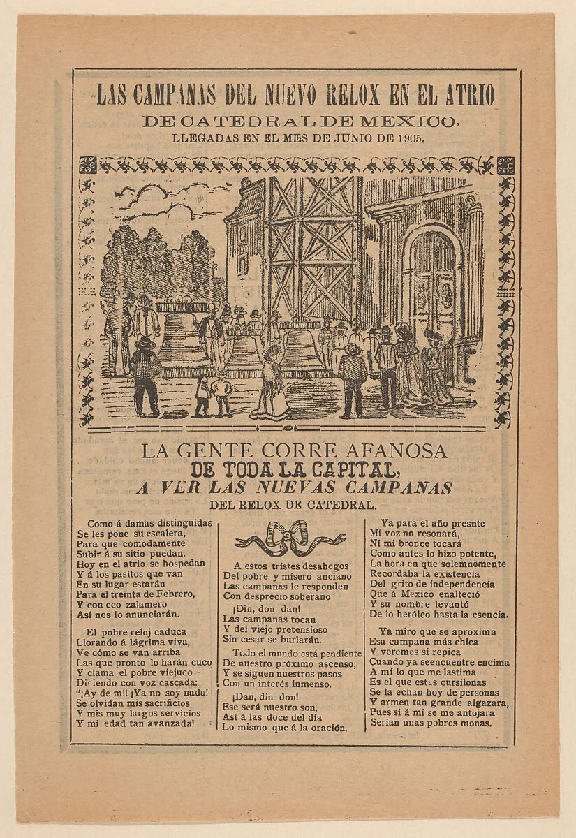Broadsheet relating to the new clock installed in the cathedral in Mexico City in June 1905 — José Guadalupe Posada|Antonio Vanegas Arroyo