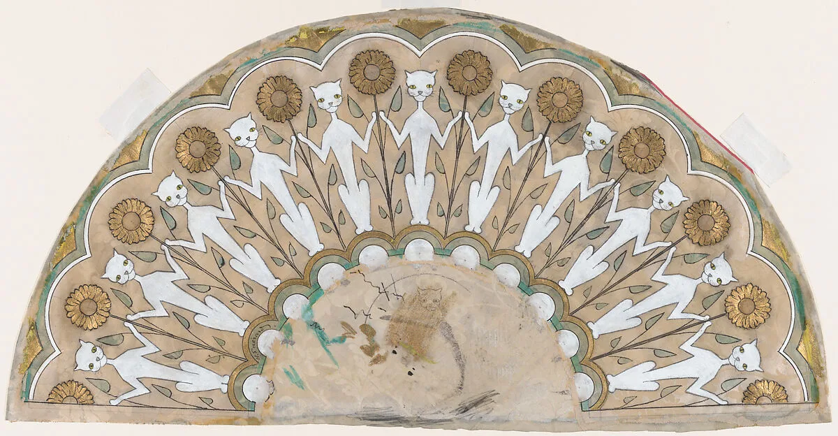 Fan Design with Cats and Sunflowers — Henri-Charles Guérard