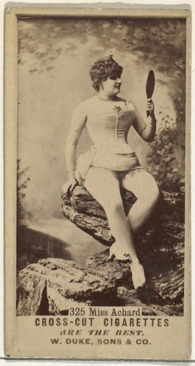 Card Number 325, Miss Achard, from the Actors and Actresses series (N145-3) issued by Duke Sons & Co. to promote Cross Cut Cigarettes — W. Duke, Sons & Co.