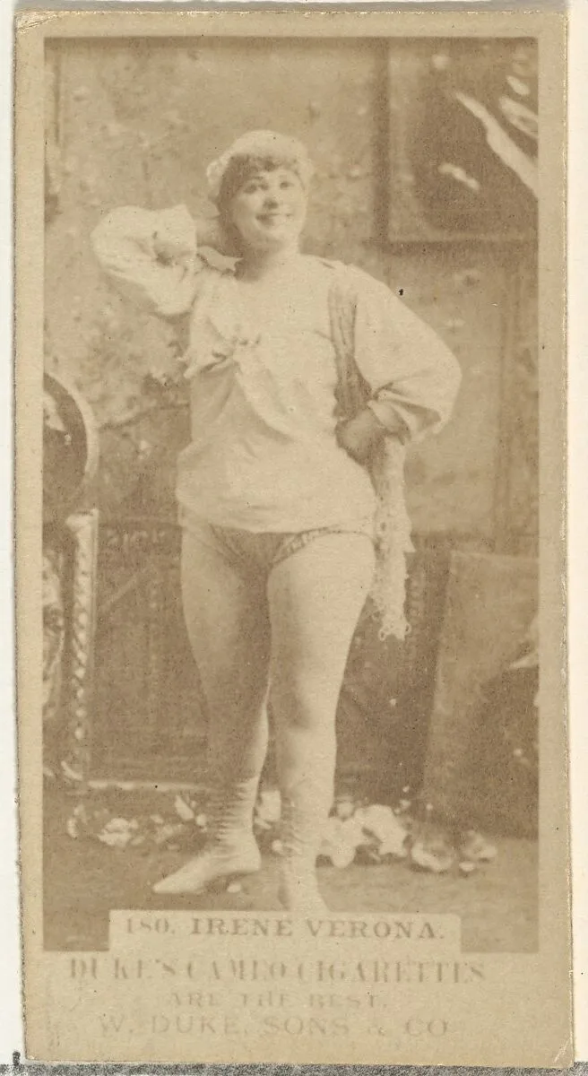 Card Number 180, Irene Verona, from the Actors and Actresses series (N145-5) issued by Duke Sons & Co. to promote Cameo Cigarettes — W. Duke, Sons & Co.