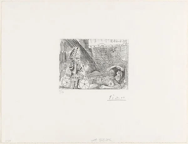 A Jester with a Bicycle and an Odalisque with an Owl, from 347 Suite — Aldo and Piero Crommelynck|Pablo Picasso|Galerie Louise Leiris