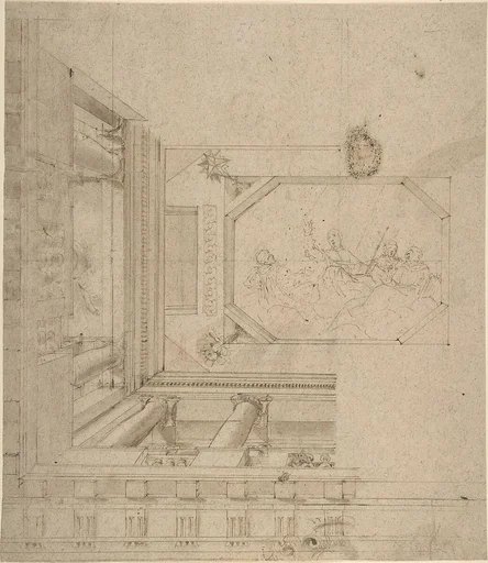Architectural Elevation, Part of a Ceiling and Balustrade