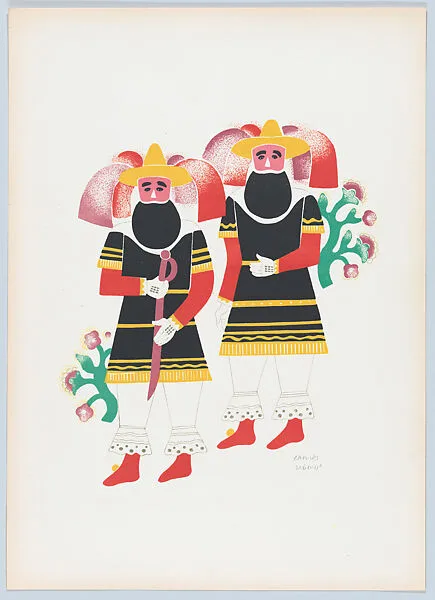 Two men from Huejotzingo, from the portfolio 'Carnival in Mexico' — Carlos Mérida|Talleres Gráficos de la Nación, Mexico, D.F.