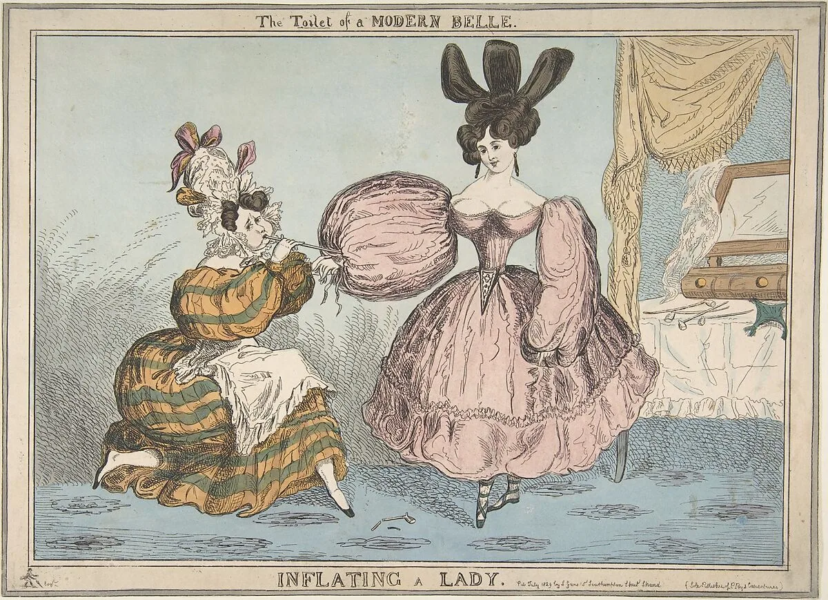 The Toilet of a Modern Belle: Inflating a Lady — William Heath ('Paul Pry')|S. Gans