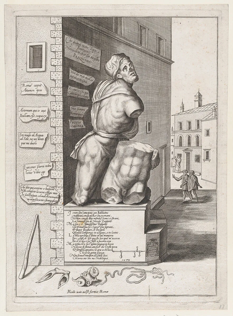 Statue of Pasquin in the House of Cardinal Ursino — Nicolas Beatrizet|Nicolaus van Aelst