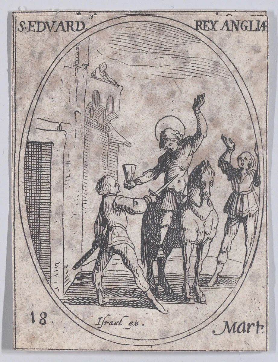 S. Edouard, roi d'Angleterre (St. Edward, King of England), March 18th, from "Les Images De Tous Les Saincts et Saintes de L'Année" (Images of All of the Saints and Religious Events of the Year) — Jacques Callot|Israël Henriet