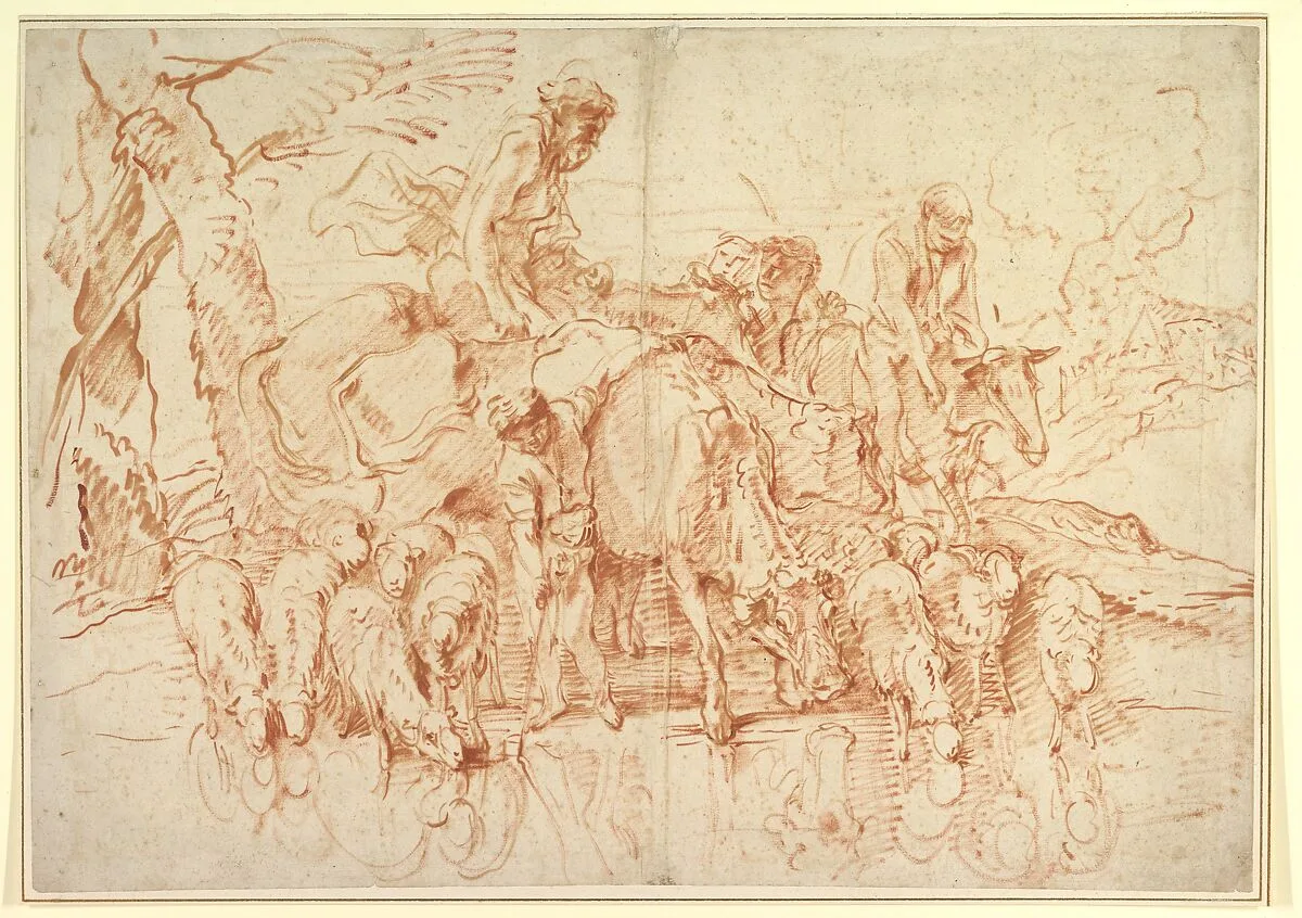 Pastoral Journey with Flocks and Herds at a Stream — Giovanni Benedetto Castiglione (Il Grechetto)