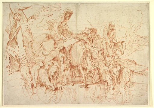 Pastoral Journey with Flocks and Herds at a Stream
