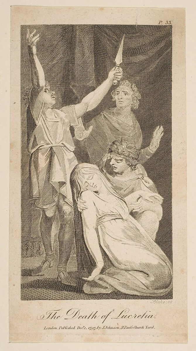 The Death of Lucretia, from Allen's "New and Impartial Roman History" — William Blake|John Johnson|Charles Allen