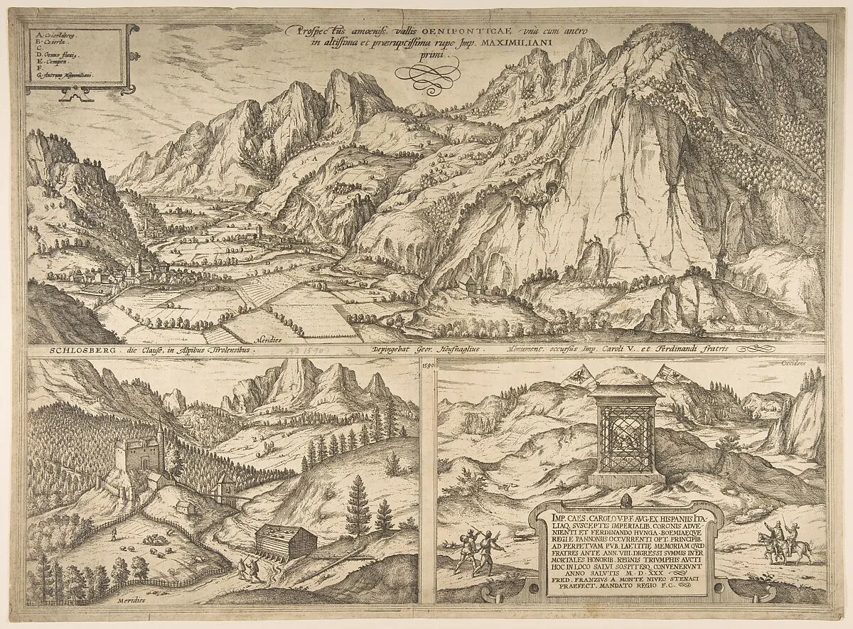 The Inn Valley from the series Civitates Orbis Terrarum, vol. V, plate 59 — Joris Hoefnagel|Simon Novellanus|Frans Hogenberg|Georg Braun