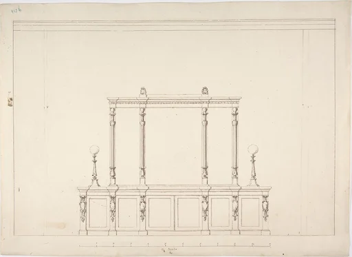 Design for a Cabinet with Renaissance Ornament and Lamps