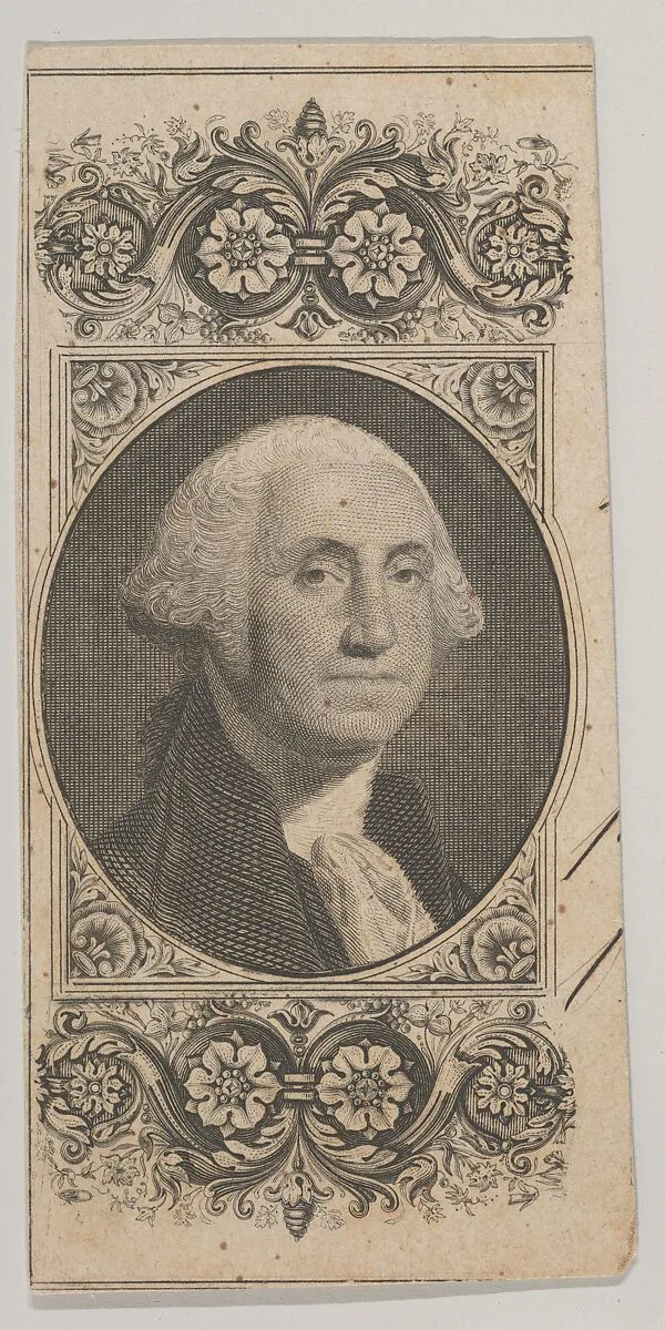 Banknote motif: Portrait on George Washington in a decorative panel — Asher Brown Durand|A. B. & C. Durand & Company|Durand, Perkins, and Company|George Washington|Cyrus Durand