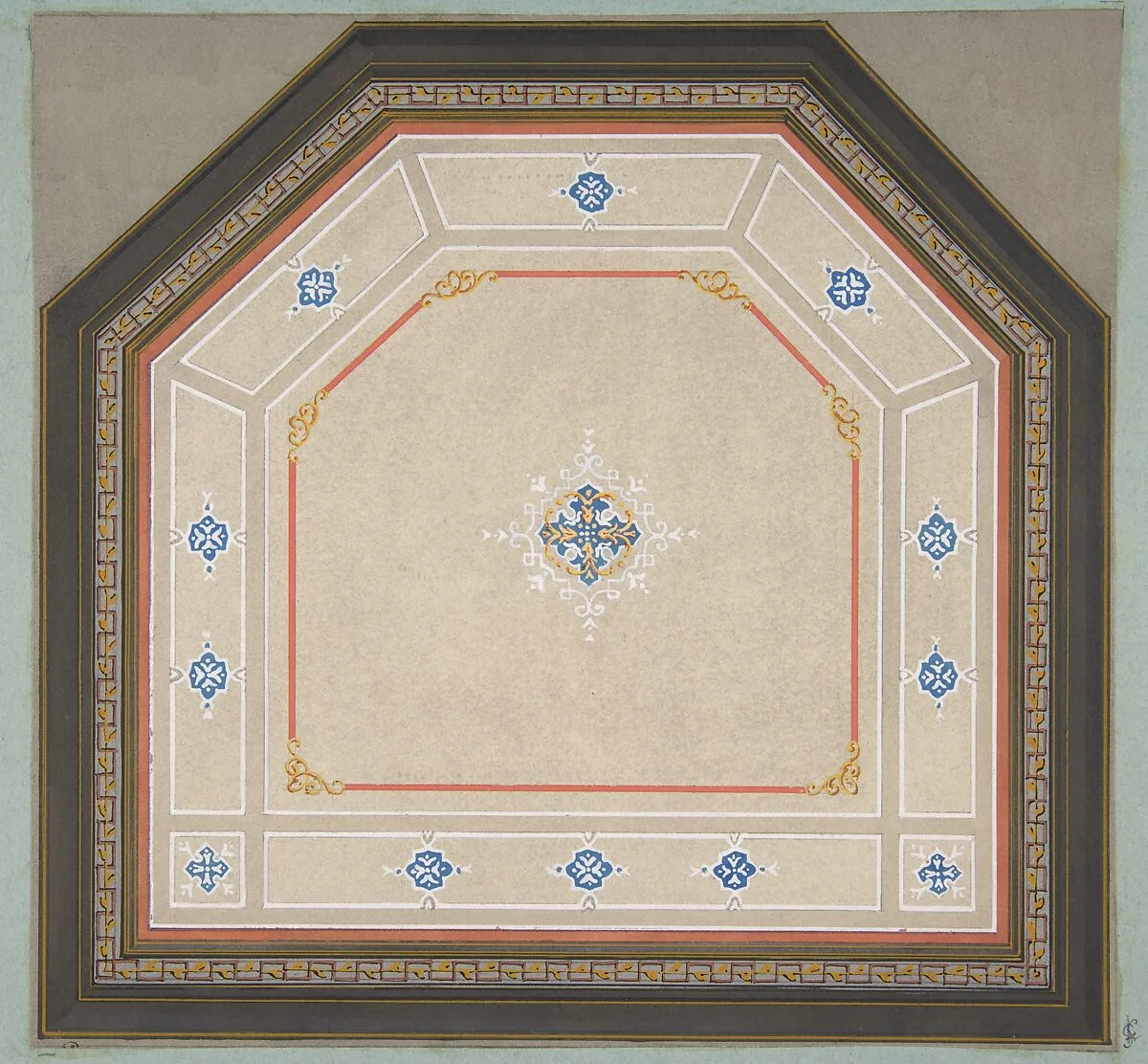 Design for the decoration of a pentagonal ceiling — Jules-Edmond-Charles Lachaise|Eugène-Pierre Gourdet