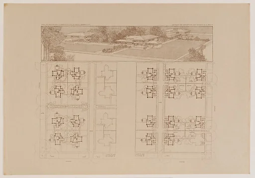 Perspective and plans of Quadruple Block Plan