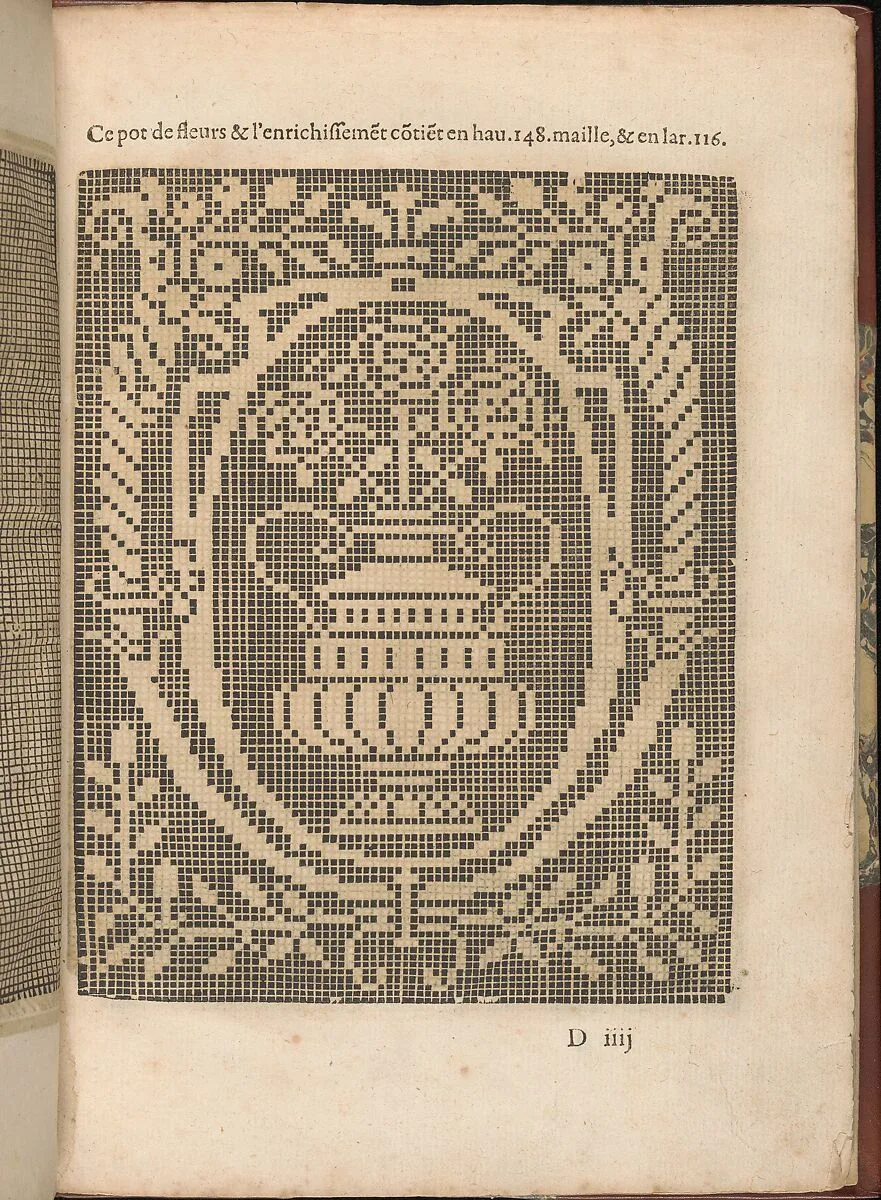 Les Secondes Oeuvres, et Subtiles Inventions De Lingerie du Seigneur Federic de Vinciolo Venitien, page 16 (recto) — Federico de Vinciolo|Jean Le Clerc|Catherine de Bourbon