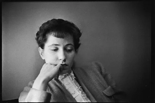 [Two 35mm Film Frames: Jane Ninas, Subway Passengers, New York City: Woman on Elevated Train]
