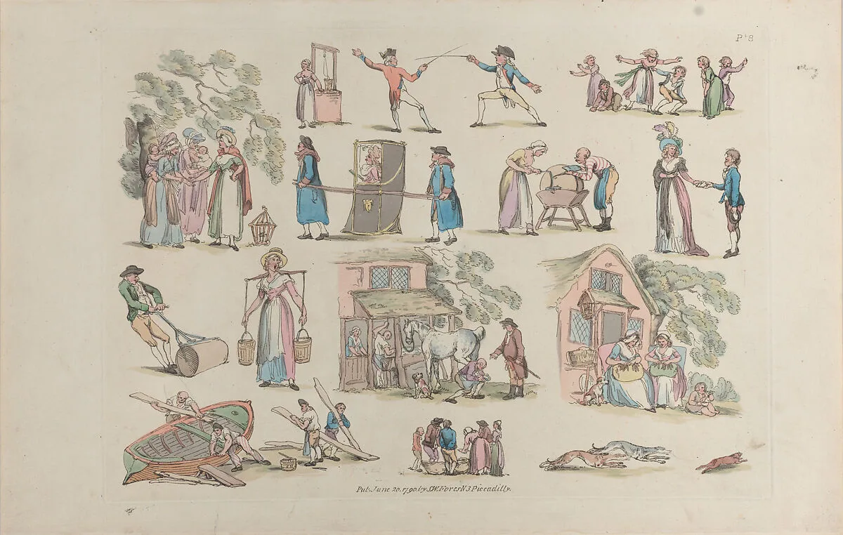 Plate 8, Outlines of Figures, Landscapes and Cattle...for the Use of Learners — S. W. Fores|Thomas Rowlandson