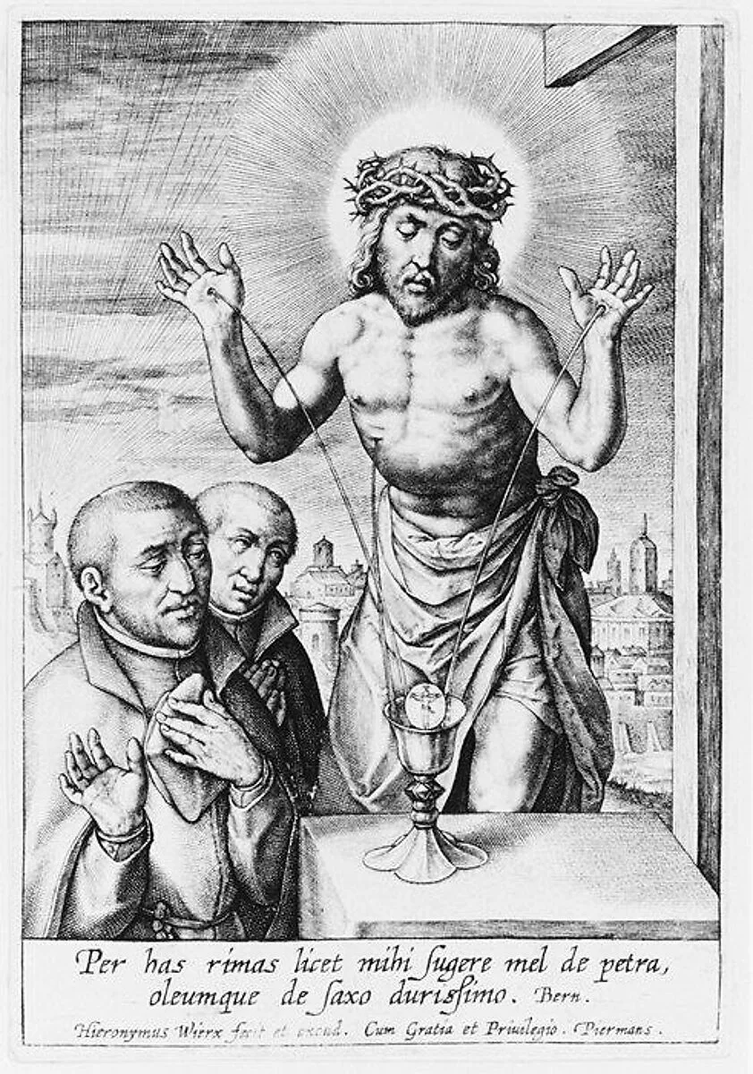 Christ as a Fountain, with Two Jesuits — Hieronymus (Jerome) Wierix