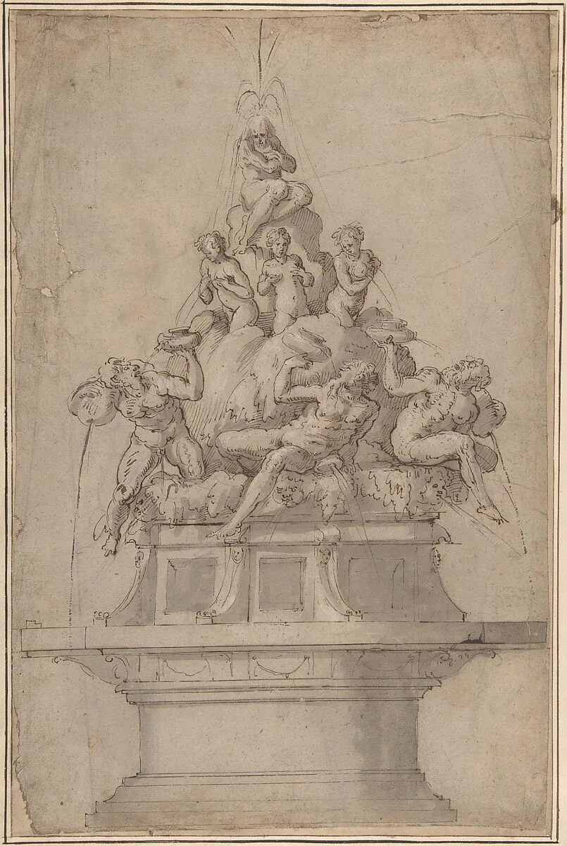 Design for a Fountain with Rivergods and Nymphs — Giorgio Vasari