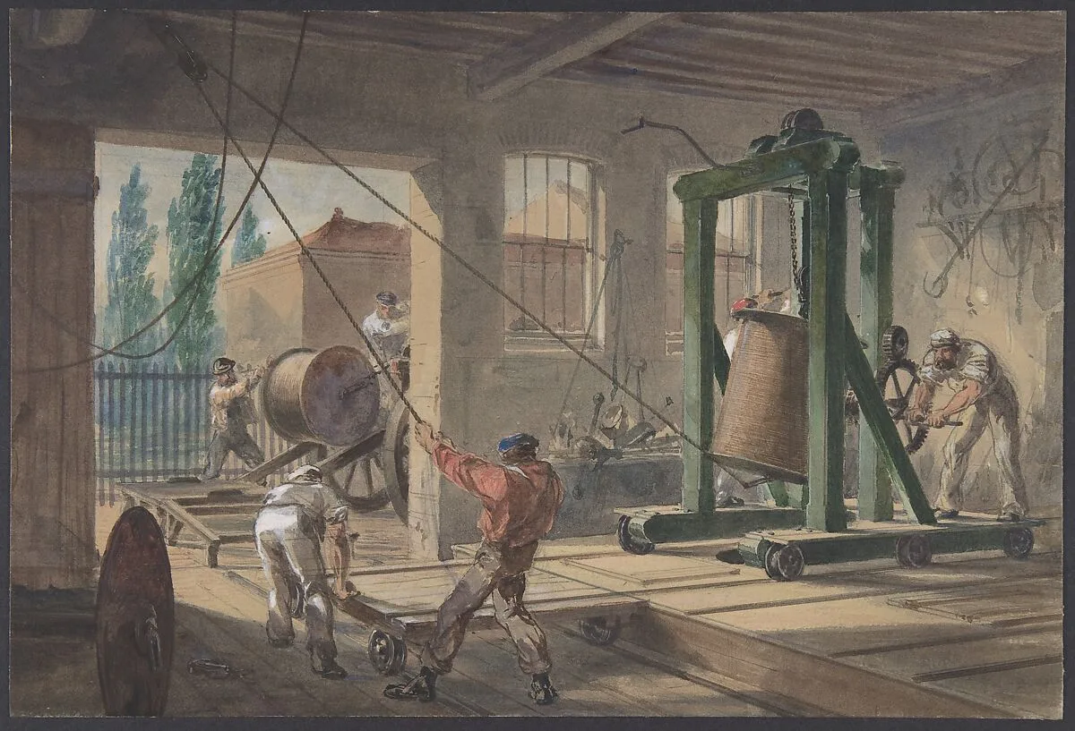 The Reels of Gutta-percha Covered Conducting Wire Conveyed into Tanks at the Works of the Telegraph Construction and Maintenance Company, at Greenwich — Robert Charles Dudley