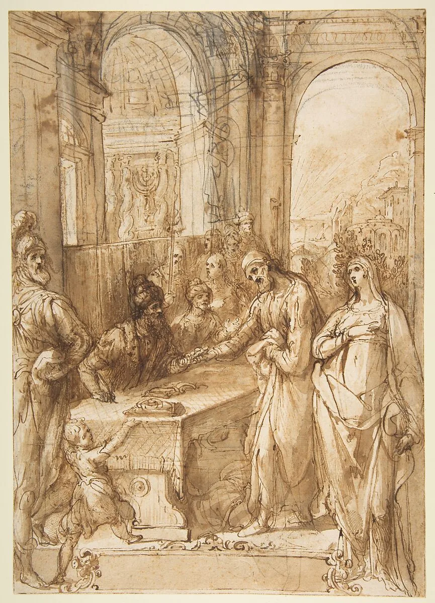 Esther and Mordecai before King Ahasuerus (Esther 8:1- 12) — Giovanni de' Vecchi