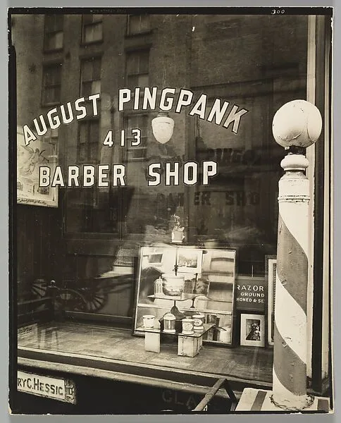 Pingpank Barbershop, 413 Bleecker Street, Manhattan — Berenice Abbott