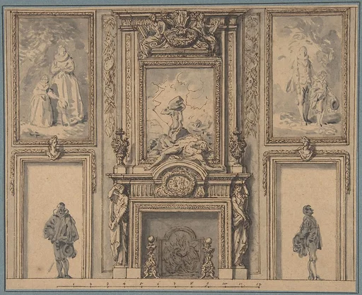 Design for a Wall Decoration with Chimneypiece and Two Figures