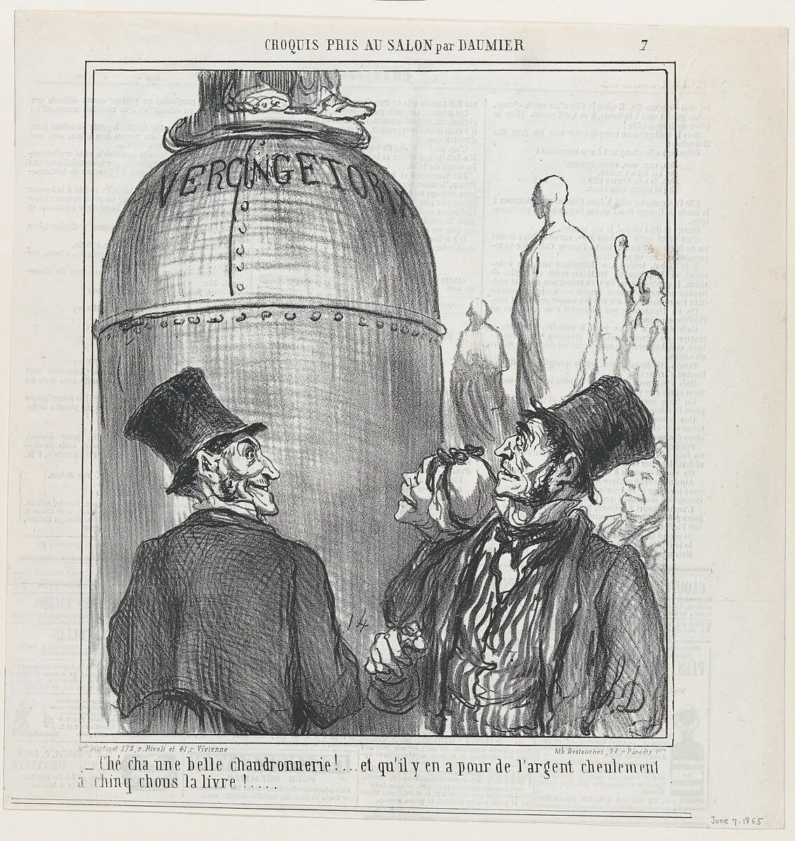 Shwell... this is what I call a shplendid job.... and for shust five chous per pound!..., from 'Sketches from the Salon,' published in Le Charivari, June 7, 1865 — Aaron Martinet|Honoré Daumier|Destouches