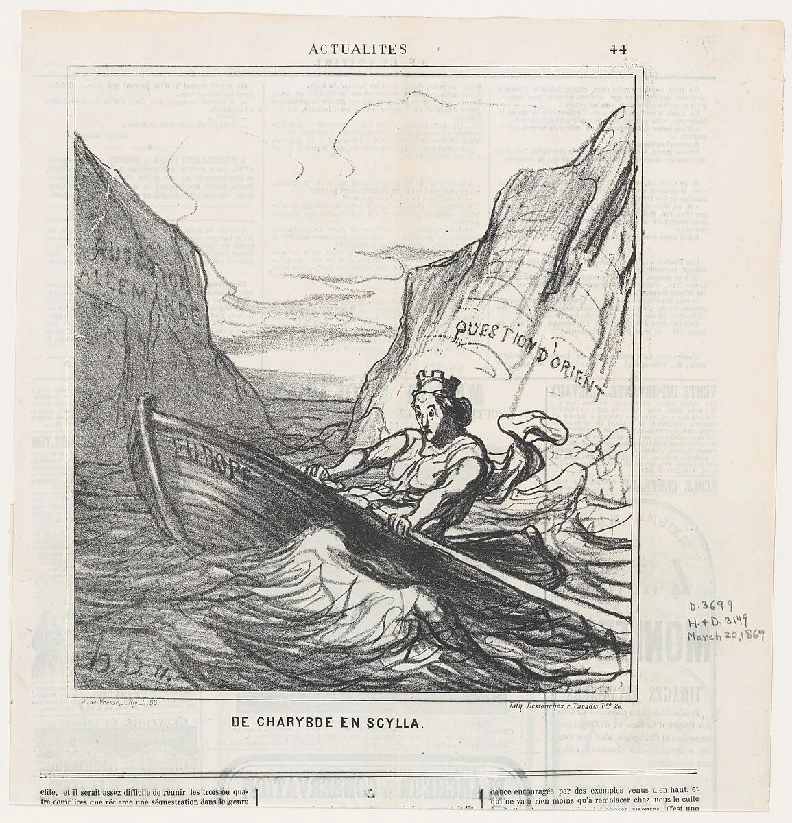 From Scylla to Charybdis, from 'News of the day,' published in Le Charivari, March 20, 1869 — Walter Frères|Honoré Daumier|Arnaud de Vresse