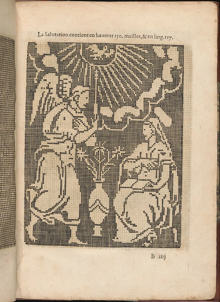 Les Secondes Oeuvres, et Subtiles Inventions De Lingerie du Seigneur Federic de Vinciolo Venitien, page 8 (recto) — Federico de Vinciolo|Jean Le Clerc|Catherine de Bourbon