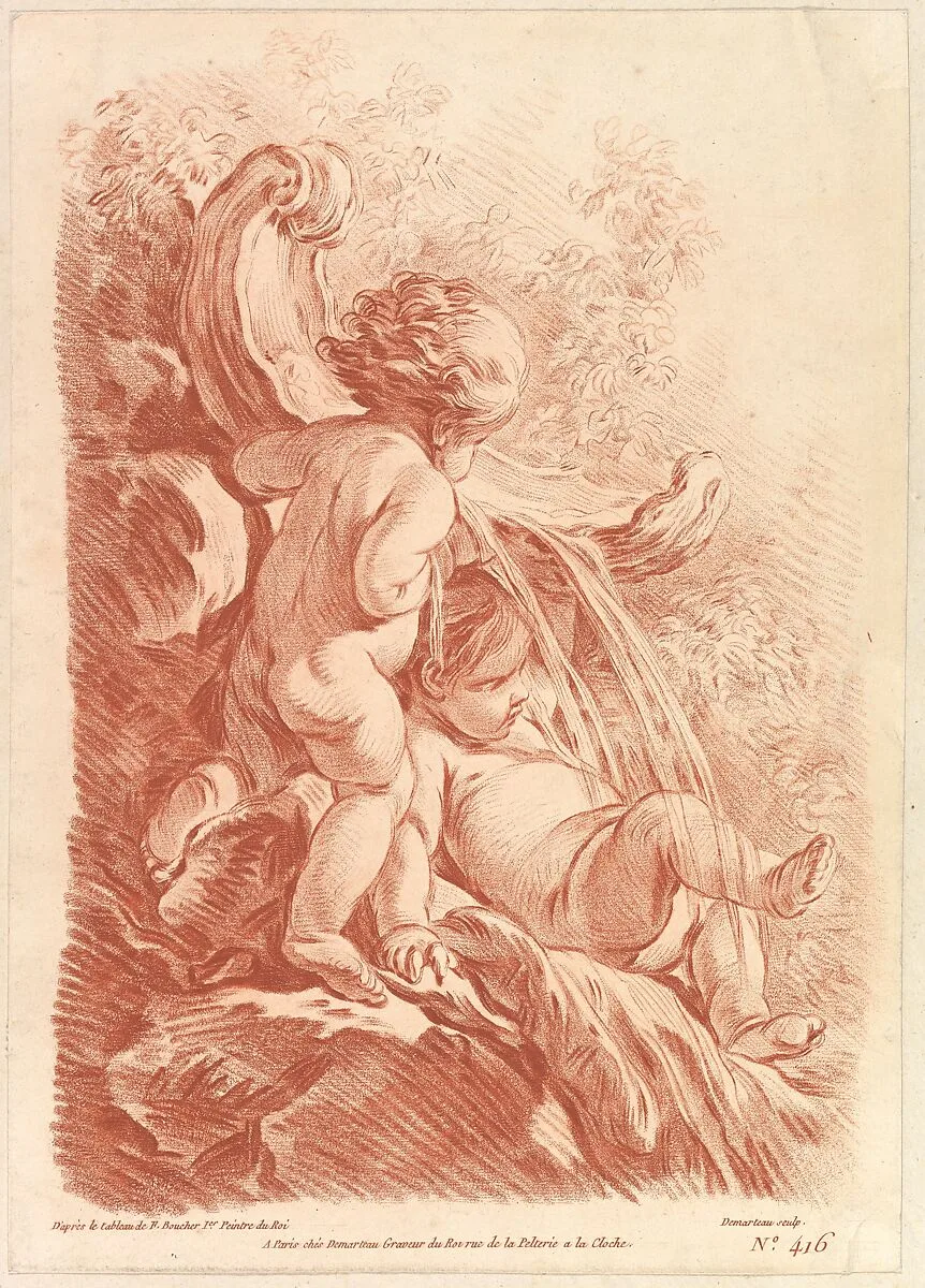 Fountain with Two Cupids — Gilles Demarteau|François Boucher