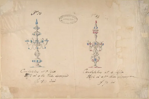 One of Twenty-Three Sheets of Drawings of Glassware (Mirrors, Chandeliers, Goblets, etc.)