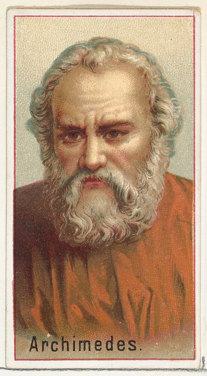 Archimedes, printer's sample for the World's Inventors souvenir album (A25) for Allen & Ginter Cigarettes — Allen & Ginter
