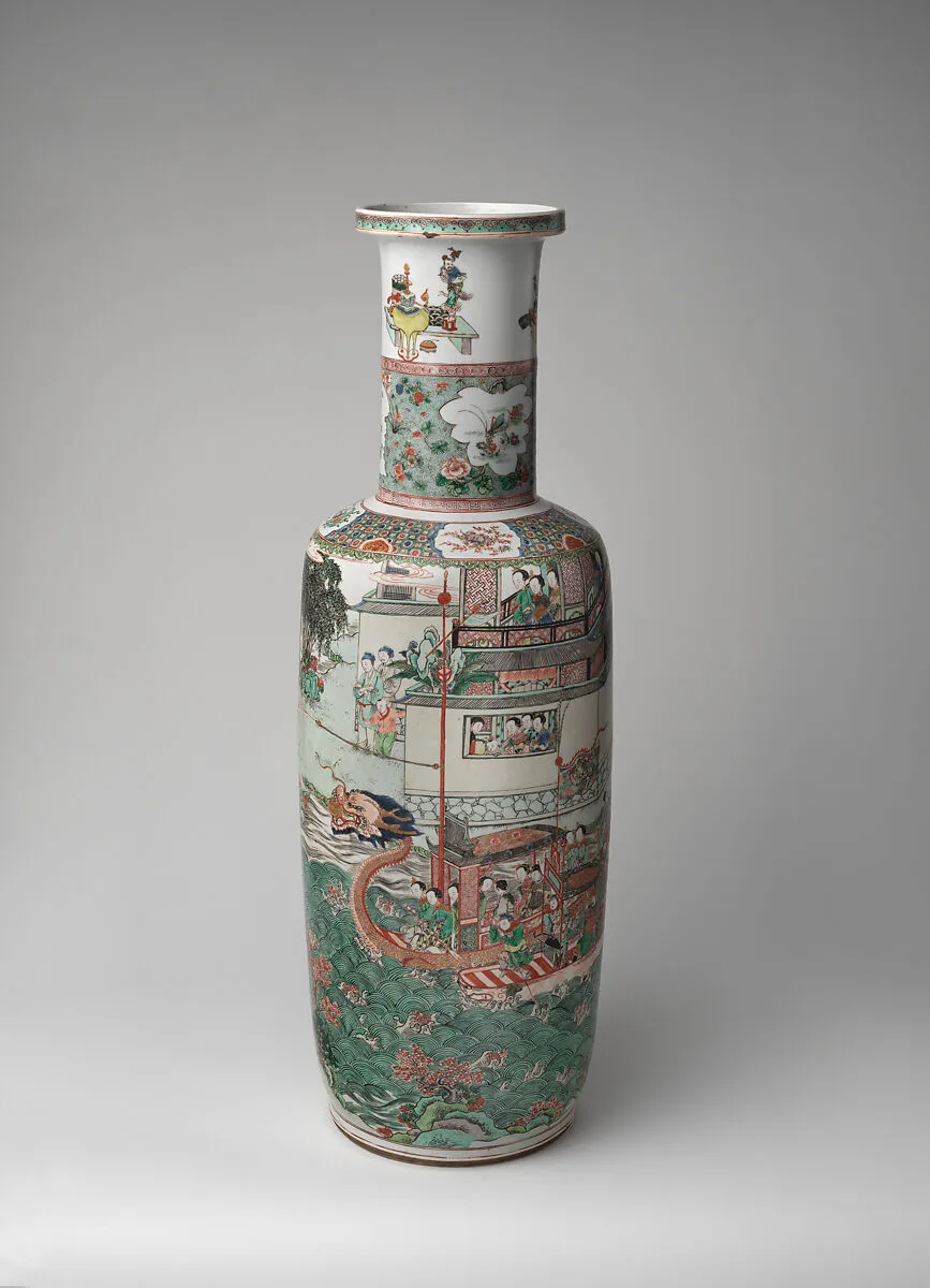 清康熙 景德鎮窯龍舟競渡圖棒槌瓶|Vase with performance of dragon boat — Unknown