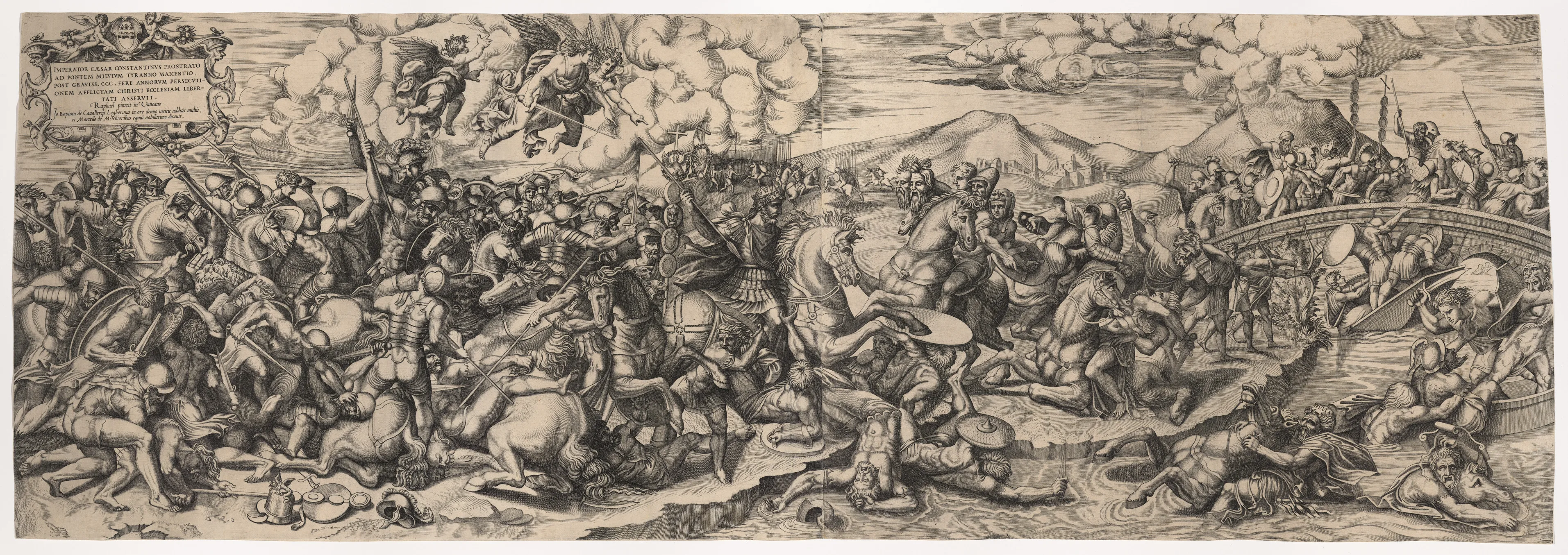 The Battle of Constantine at the Milvian Bridge, after Raphael — Giovanni Battista Cavalieri|Raphael (Raffaello Sanzio or Santi)
