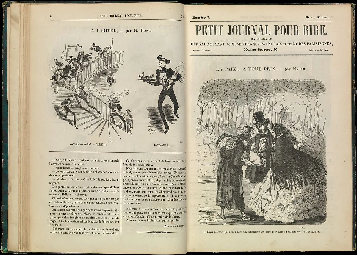 Petit Journal pour Rire vol. 1, (nos. 1-52) — Charles Philipon|Gustave Doré|Emile Marcelin|Gilbert Randon|Pierre-Paul Comba|Chagot|Théophile Belin|Charles-Albert Arnoux Bertall|Lefils|Edmond Morin|Charles Tronsens|Richard|Nadar