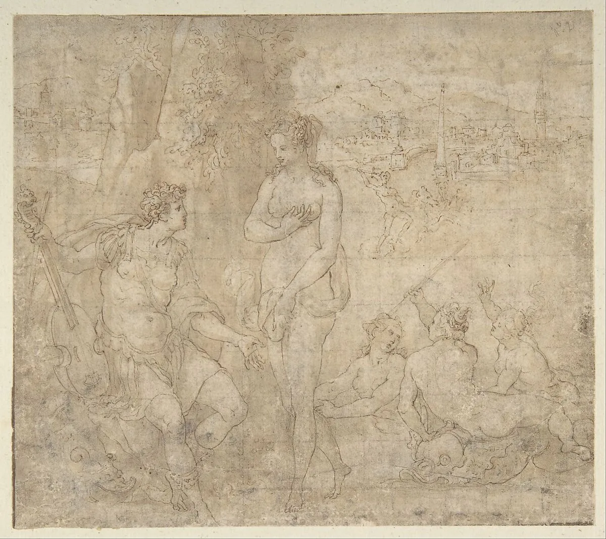 Apollo and Galatea in a Landscape with Neptune and Three Nymphs — Orazio Samacchini