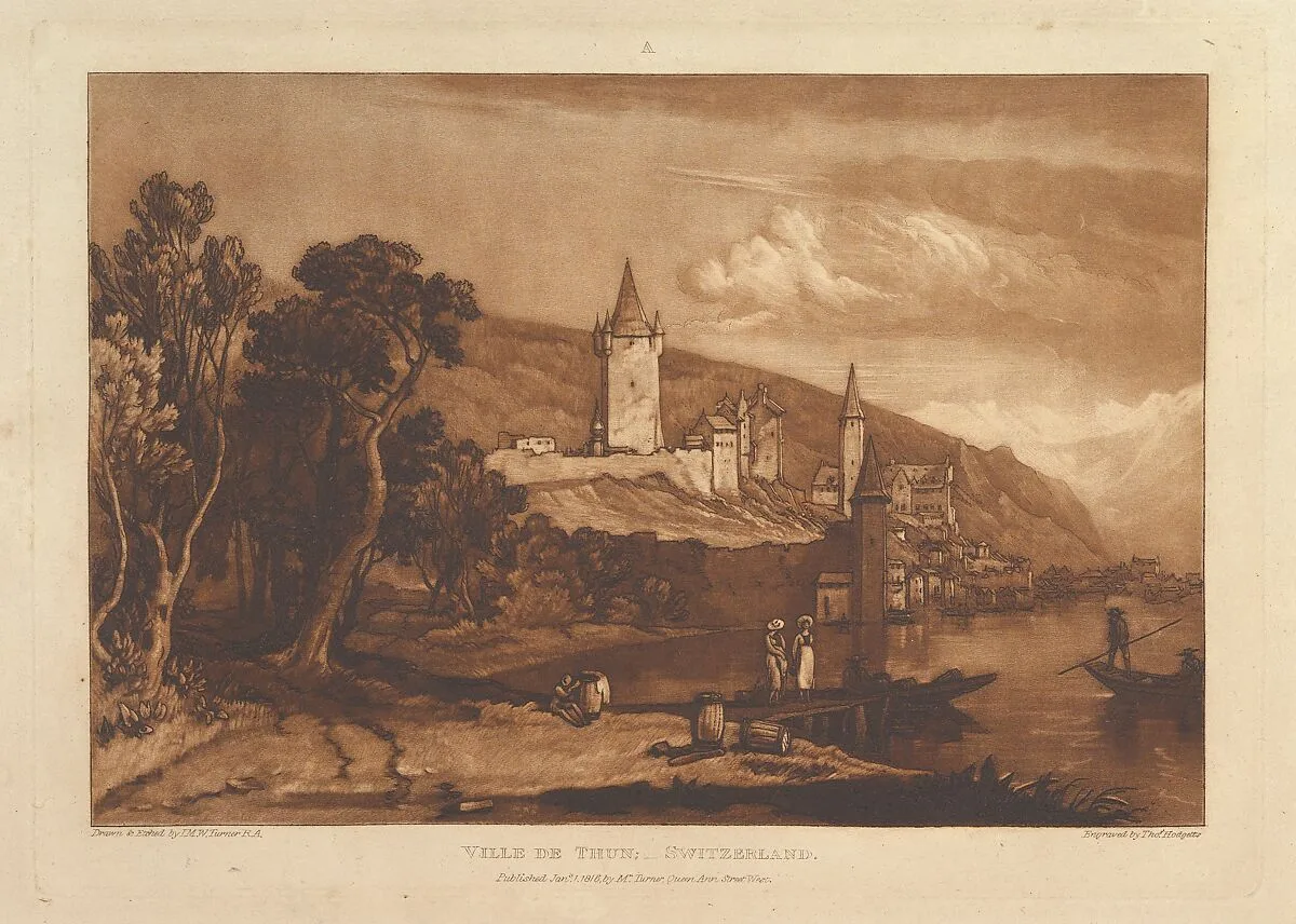Ville de Thun, Switzerland (Liber Studiorum, part XII, plate 59) — Joseph Mallord William Turner|Thomas Hodgetts|Joseph Mallord William Turner