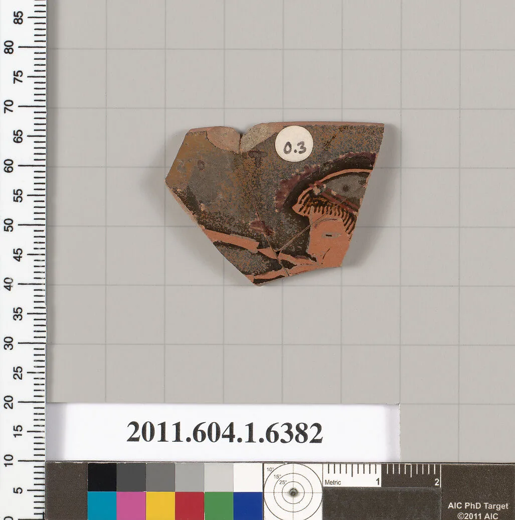 Terracotta fragment of a kylix (drinking cup) — Antiphon Painter