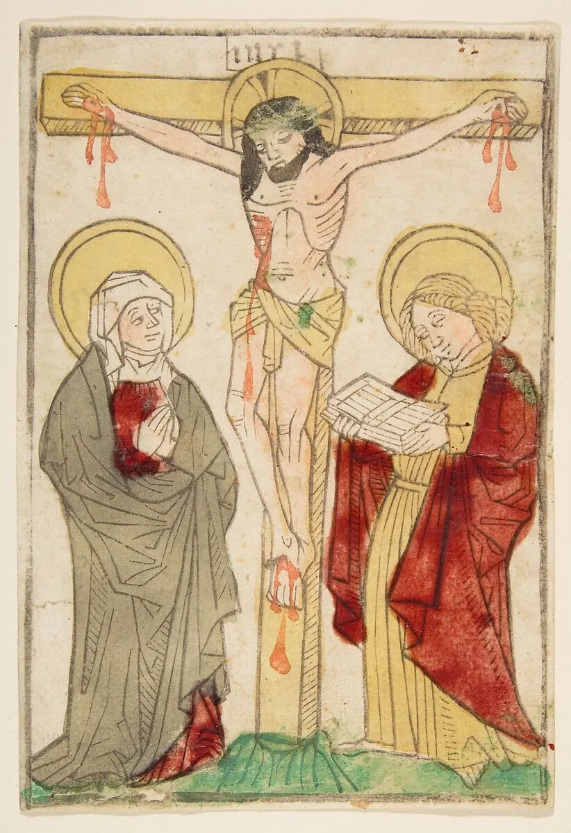 Christ on the Cross with the Virgin and Saint John — Anonymous, German, Swabia, 15th century
