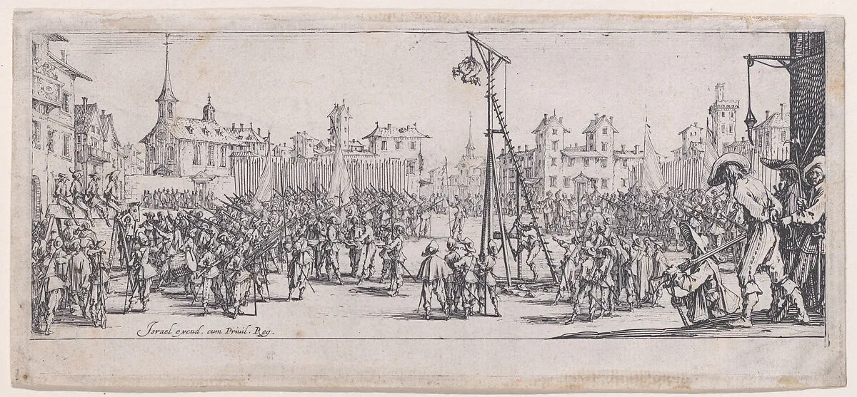 L'Estrapade (Strappado), from Les Misères et les Mal-Heures de la Guerre (The Miseries and Misfortunes of War), plate 10 — Jacques Callot|Israël Henriet