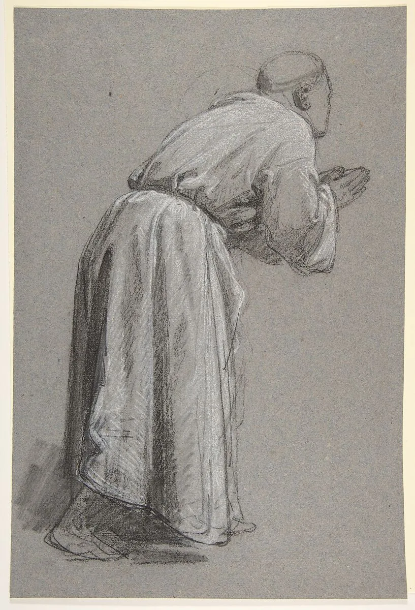 Cleric with Joined Hands (lower register?); verso: (same figure); (studies for wall paintings in the Chapel of Saint Remi, Sainte-Clotilde, Paris, 1858) — Isidore Pils