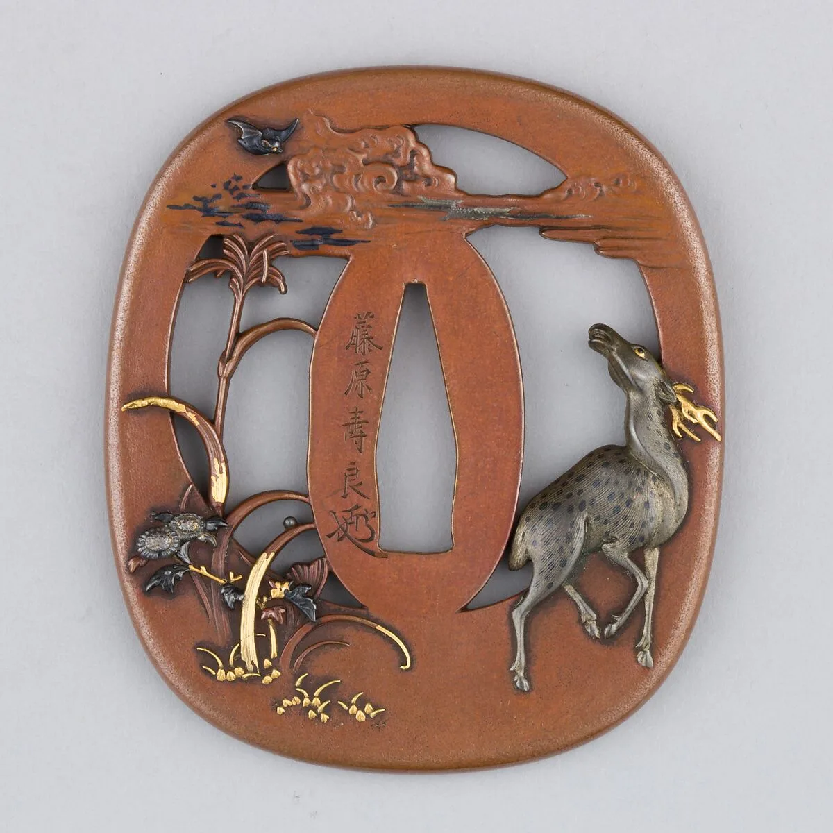 秋草に鹿図鐔 Sword Guard (<i>Tsuba</i>) — 紫原壽良画 Murasakibara Toshiyoshi