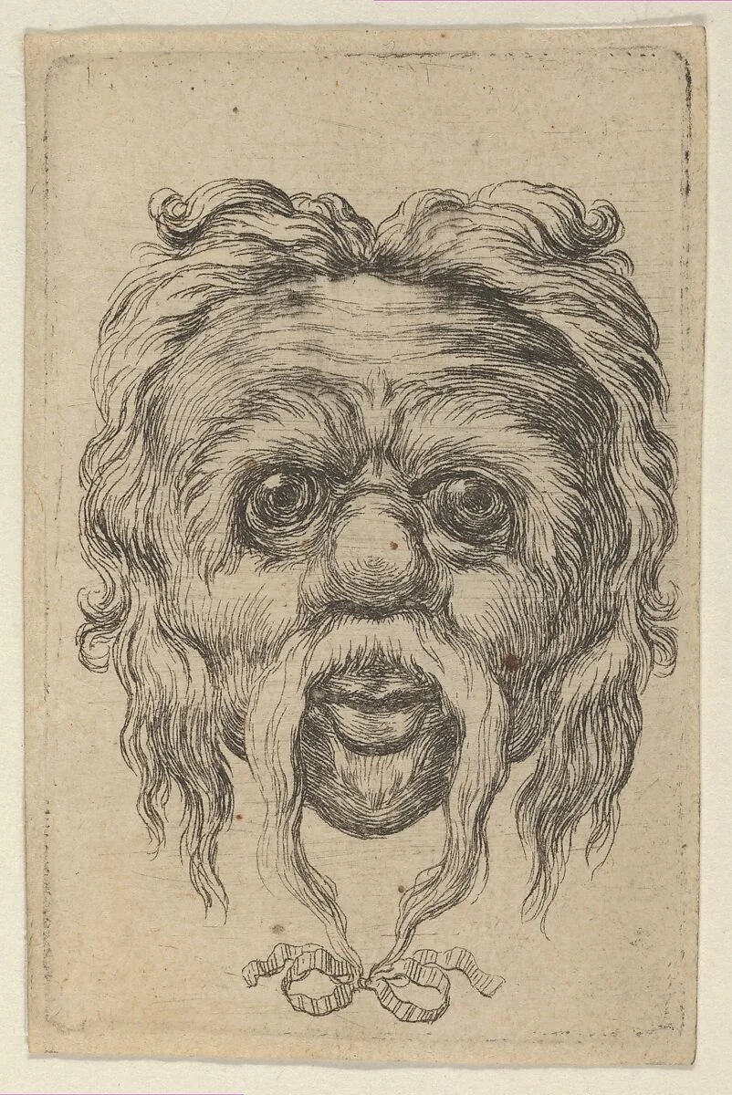 Mask with a Long Mustache Tied with a Ribbon Beneath the Chin, from Divers Masques — François Chauveau|Jacques Van Merlen