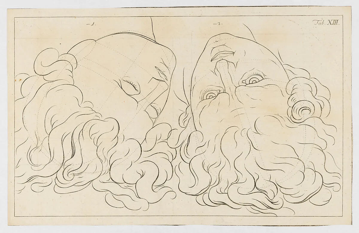 Two male heads from a drawing book — Anonymous, 18th century