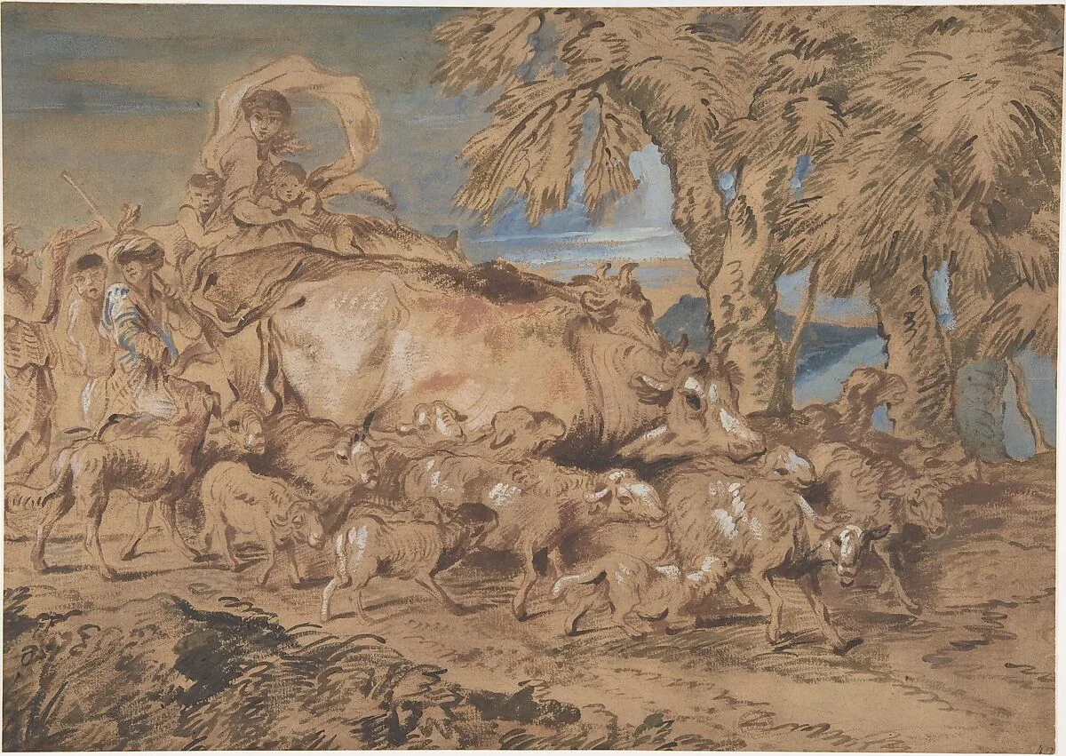 Pastoral Scene: Nomads with Sheep and Cattle — Giovanni Benedetto Castiglione (Il Grechetto)