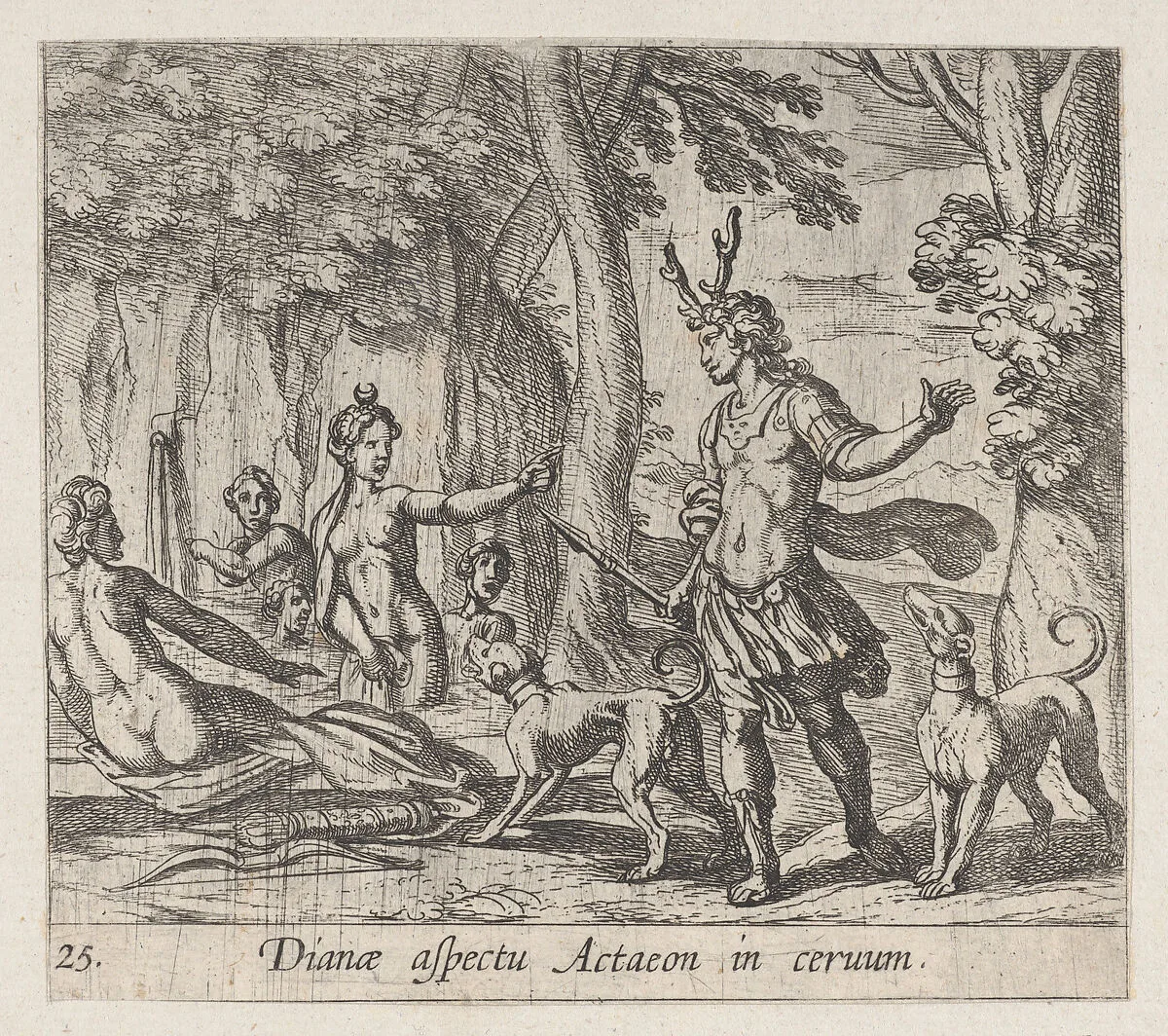 Plate 25: Acteon Changed into a Stag (Dianae aspectu Actaeon in ceruum), from Ovid's 'Metamorphoses' — Antonio Tempesta