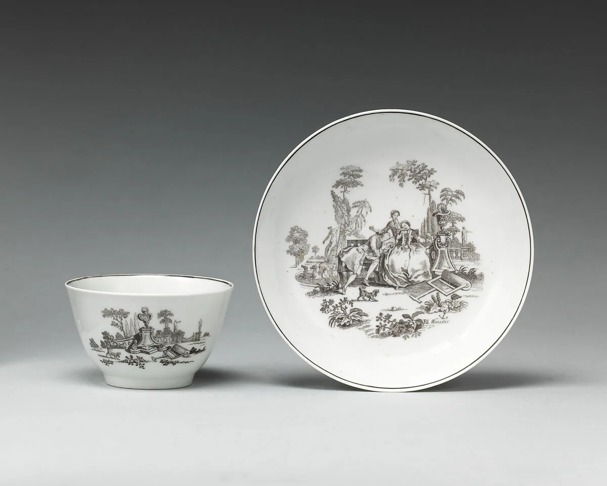 Cup and saucer (part of a set of four) — Worcester factory|Robert Hancock