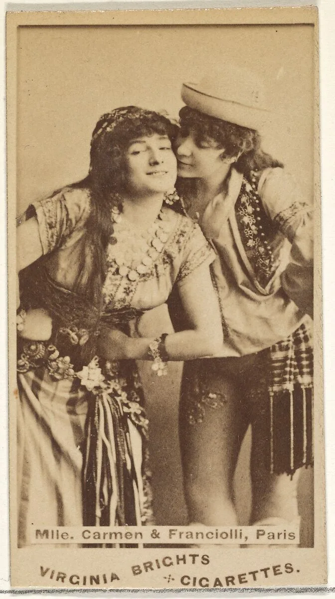 Mlle. Carmen and Franciolli, Paris, from the Actors and Actresses series (N45, Type 1) for Virginia Brights Cigarettes — Allen & Ginter