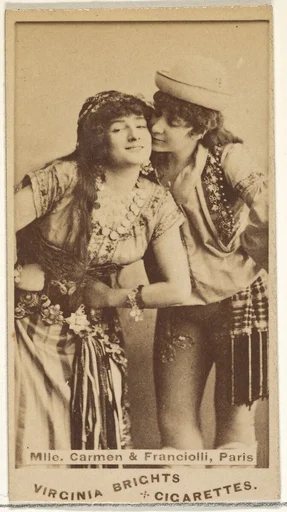 Mlle. Carmen and Franciolli, Paris, from the Actors and Actresses series (N45, Type 1) for Virginia Brights Cigarettes